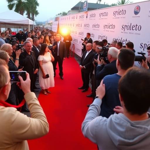 Immagine del Festival del Cinema di Spoleto con attori e registi sul red carpet.