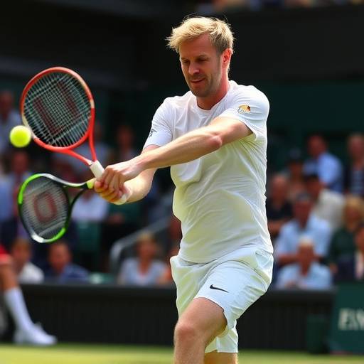 Jannik Sinner gioca un rovescio durante una partita a Wimbledon.